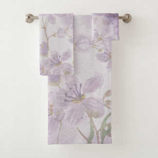 Conjunto De Toalhas Suave Floral Lavanda Roxa Aquarela