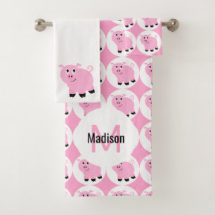 Conjunto De Toalhas Suínos Cor-De-Rosa, Rosa, Filhos De Animais Monog