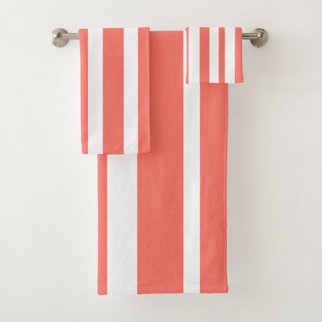 Conjunto De Toalhas Summer Coral White Stripes (Insitu)