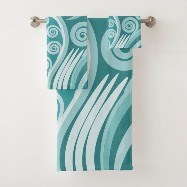 Conjunto De Toalhas Summer Turquoise Abstrato Fern Frond (Insitu)