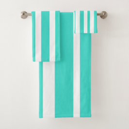 Conjunto De Toalhas Summer Turquoise White Stripes
