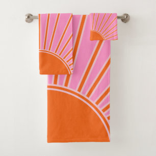Conjunto De Toalhas Sun Sunrise Pink E Orange Vintage Boho Sunshine