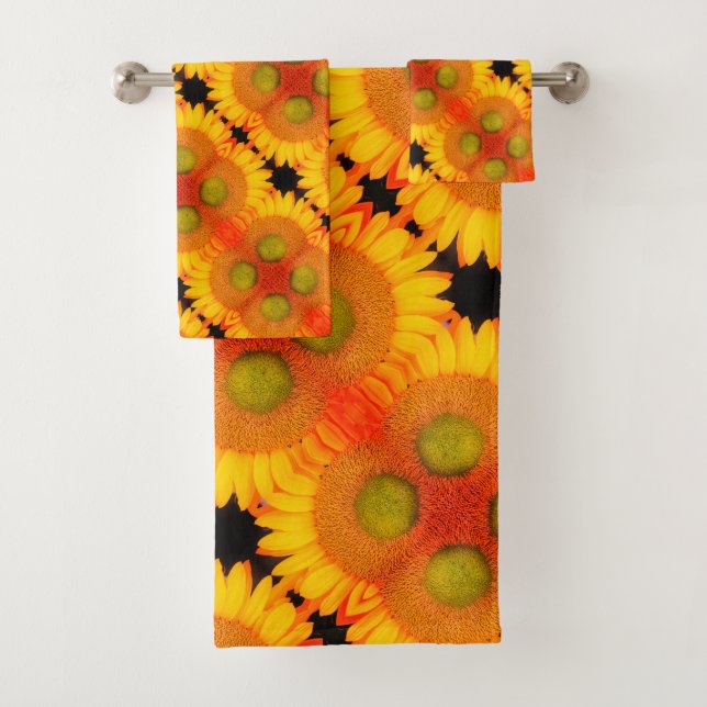 Conjunto De Toalhas Sunflower Center Up Close Abstrato Floral Art (Insitu)