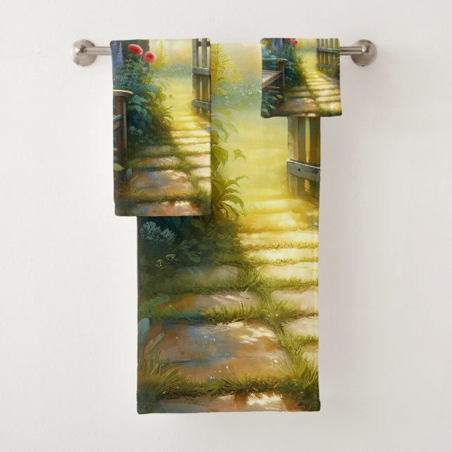 Conjunto De Toalhas Sunlit Garden Pathway Gate Scene (Insitu)