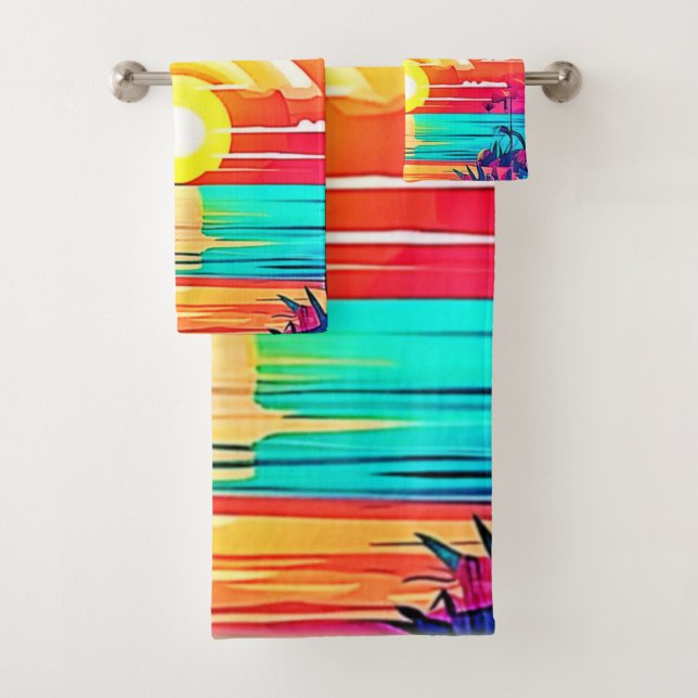Conjunto De Toalhas Sunset de praia tropical com arco-íris (Insitu)
