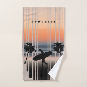 Conjunto De Toalhas Surfer Entrando Na Praia Ao Sunset Vida Surf