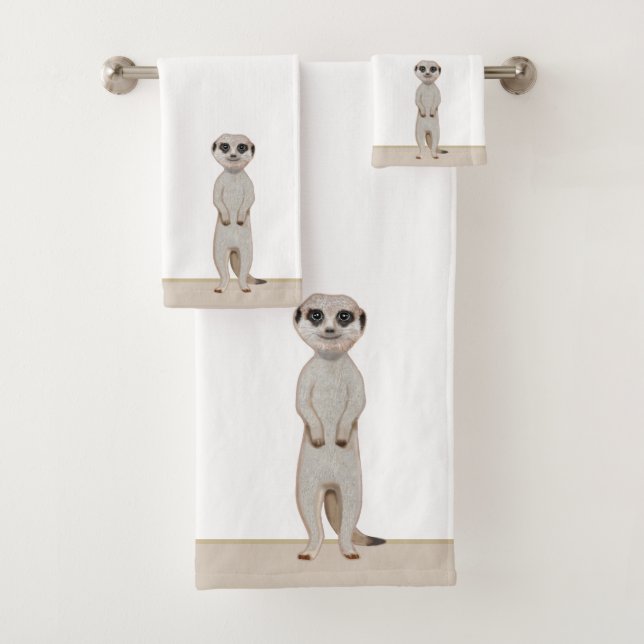 Conjunto De Toalhas Suricata sobre Bege e Branco (Insitu)