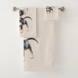 Conjunto De Toalhas Sweet Cute Brown Cream Chihuahua Dog Best Friends