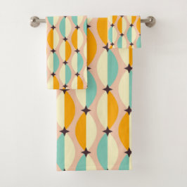 Conjunto De Toalhas Symmetrical retro pattern with interlocking teal
