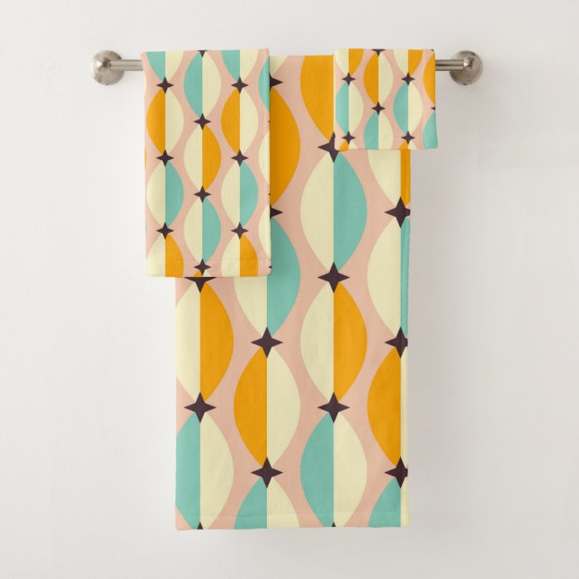 Conjunto De Toalhas Symmetrical retro pattern with interlocking teal (Insitu)