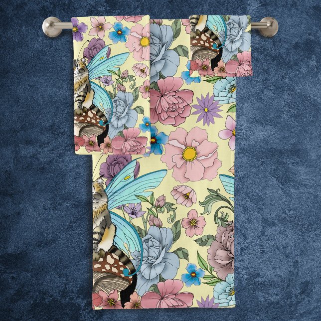 Conjunto De Toalhas Tablet Fairy Cat Mushroom Floral (Criador carregado)