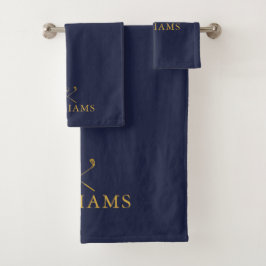 Conjunto De Toalhas Tacos de golfe personalizados com nome em azul mar