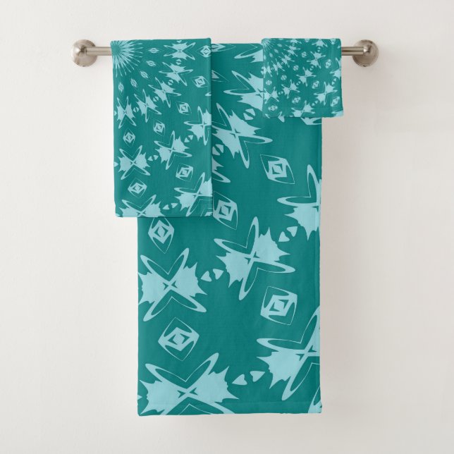 Conjunto De Toalhas Tanager Turquoise e Teal Blue Abstrato Padrão M (Insitu)