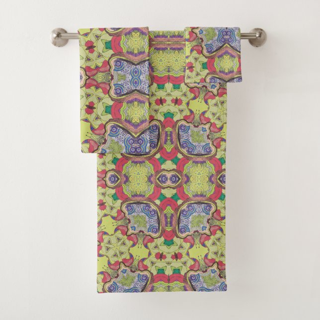 Conjunto De Toalhas Tapeçaria Verde e Vermelha (Insitu)