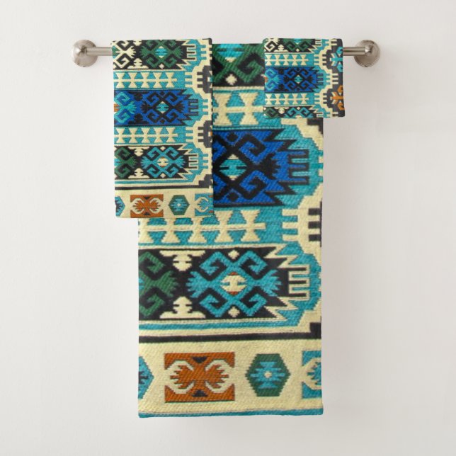 Conjunto De Toalhas Tapete Persa Turco Oriental Azul Verde (Insitu)