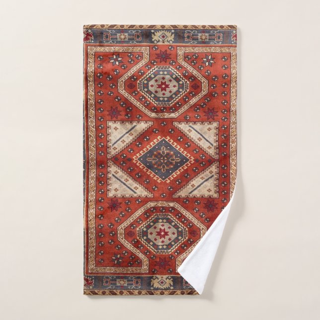 Conjunto De Toalhas Tapete Persa Turco Oriental Vermelho (Toalha de mão)