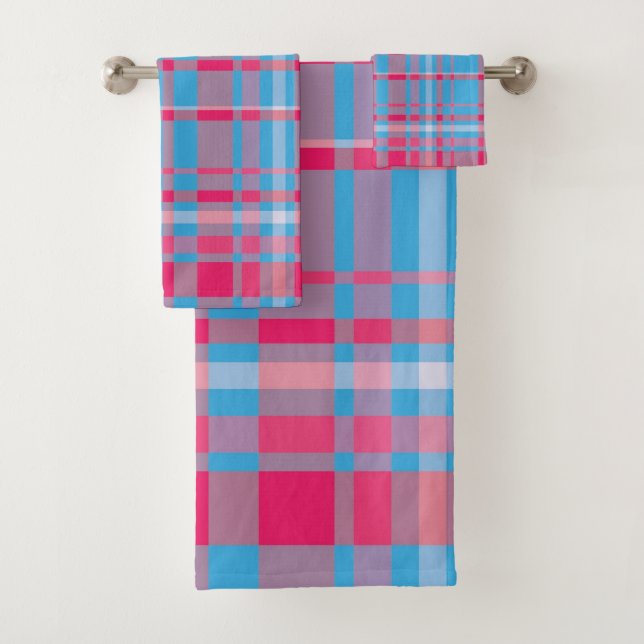 Conjunto De Toalhas Tartan azul e vermelho (Insitu)