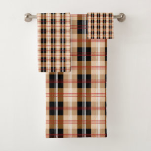 Conjunto De Toalhas Tartan britânico em preto e bronzeado