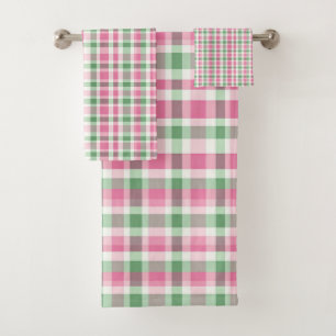 Conjunto De Toalhas Tartan De Xadrez Rosa E Verde Verificado Padrão