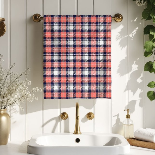 Conjunto De Toalhas Tartan Plaid Towel Coral Navy Birthday Present (Tartan Plaid Towel Coral Navy Birthday Present)