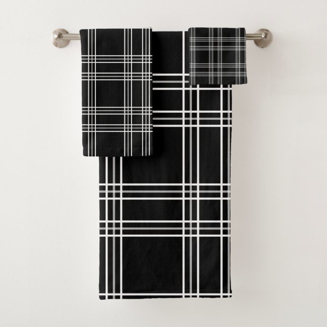 Conjunto De Toalhas Tartan Xadrez preto (Insitu)