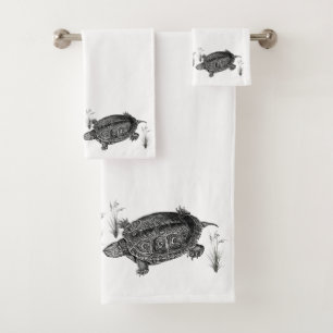 Conjunto De Toalhas Tartaruga Aquática Branca e Preta