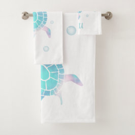 Conjunto De Toalhas Tartaruga Infantil Sob o Mar Aquarela 