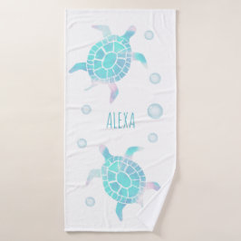 Conjunto De Toalhas Tartaruga Infantil Sob o Mar Aquarela 