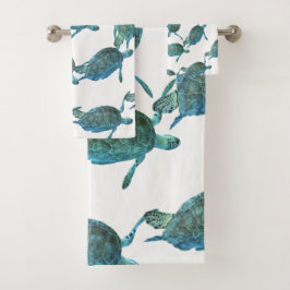Conjunto De Toalhas Tartarugas Marinhas Azul Turquesa Oceano Praia Ele