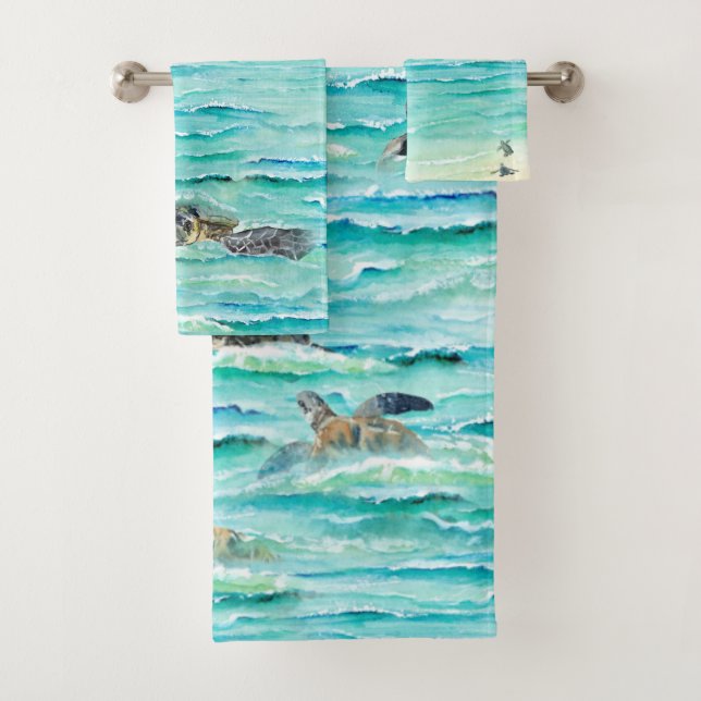Conjunto De Toalhas Tartarugas marinhas de Aquarela Natação Oceânica (Insitu)