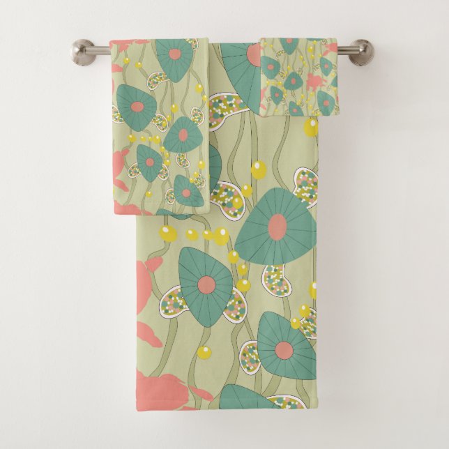 Conjunto De Toalhas Tartarugas Retro Verdes e Rosa (Insitu)