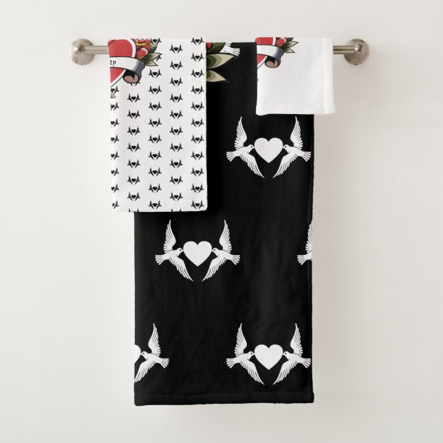 Conjunto De Toalhas Tatuagem Personalizada Adora Pássaros Coração (Insitu)