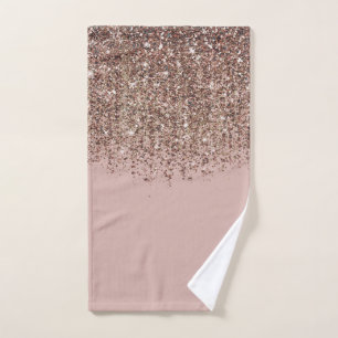 Conjunto De Toalhas Taupe Bege Rosa Rosa Bronze Dourado Brilho Glam