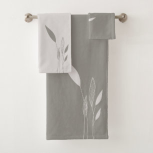 Conjunto De Toalhas Taupe Moderno e Altas Folhas de Tan