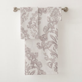 Conjunto De Toalhas Taupe Suave Damasco Aquarela Floral Clássico