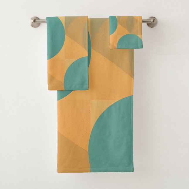 Conjunto De Toalhas Teal, Bege e Laranja em Padrão de Estilo Retro (Insitu)