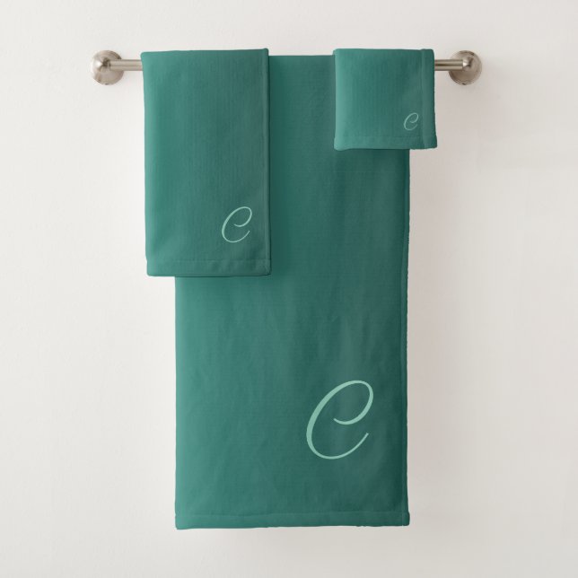 Conjunto De Toalhas Teal de gradiente com monograma personalizado (Insitu)