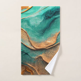 Conjunto De Toalhas Teal do Oceano e Arte de Abstrato de Bronze