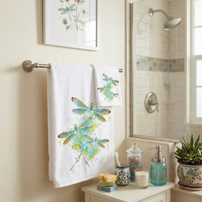 Conjunto De Toalhas Teal Dragonfly splatter  (Criador carregado)
