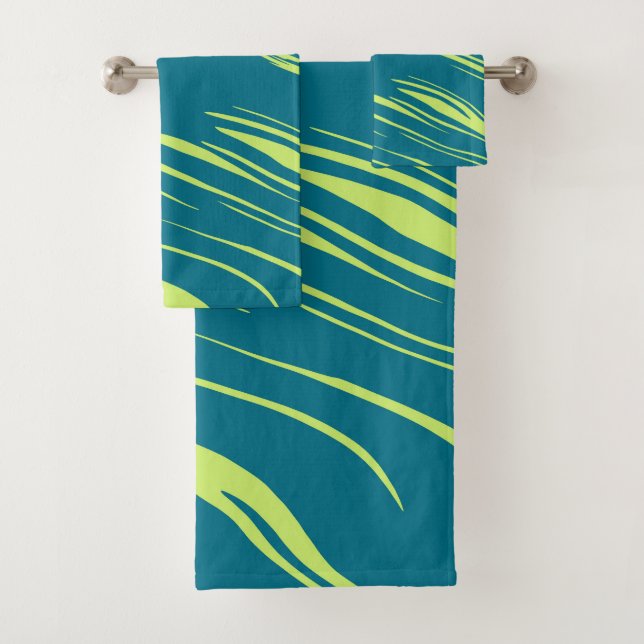 Conjunto De Toalhas Teal e abstrato verde (Insitu)