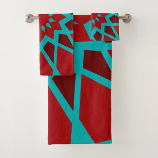 Conjunto De Toalhas Teal E Padrão Vermelho De Marrocos