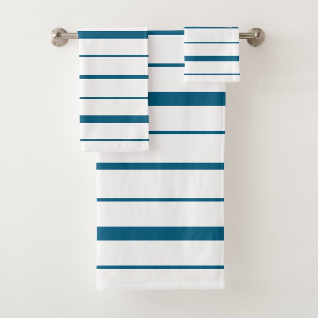 Conjunto De Toalhas Teal Escuro em Listras Brancas (Insitu)