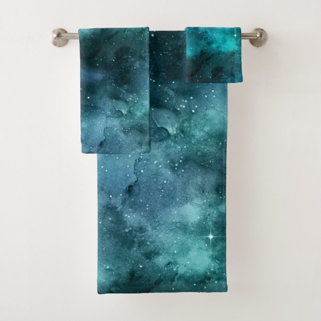 Conjunto De Toalhas Teal Galaxy Series Design 7 (Insitu)