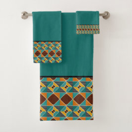 Conjunto De Toalhas Teal Gold and Black Geometric Pattern