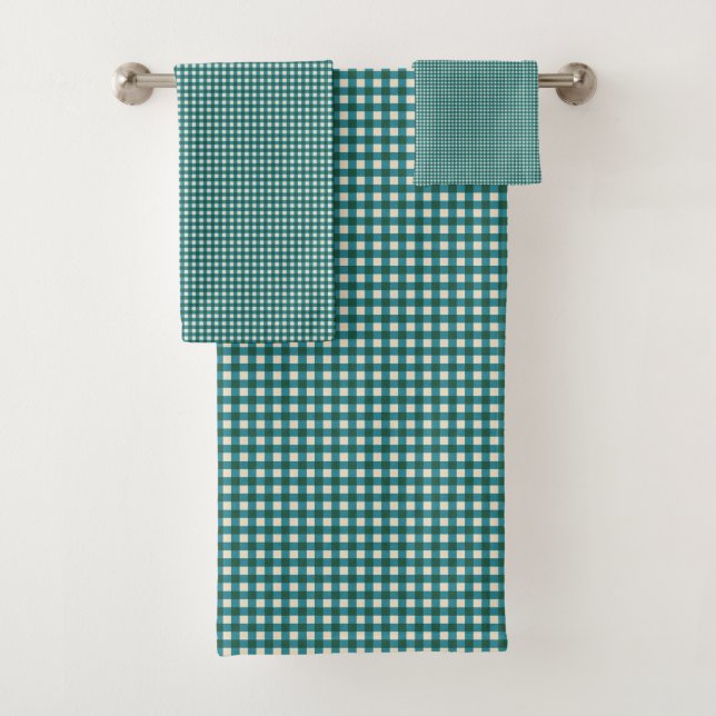Conjunto De Toalhas Teal Green Gingham Plaid Holiday Pattern (Insitu)