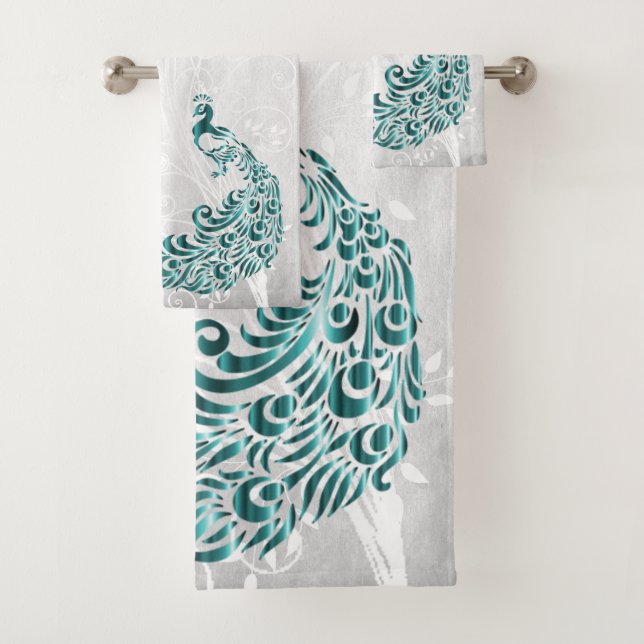 Conjunto De Toalhas Teal Peacock Personalizado Bath Towels (Insitu)