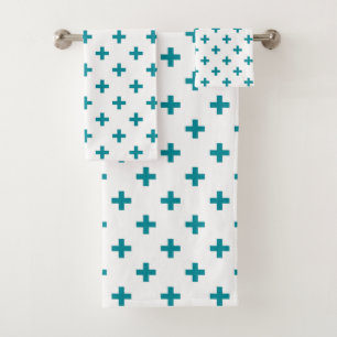Conjunto De Toalhas Teal polka cruza em branco