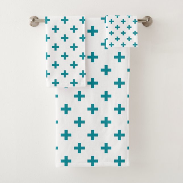Conjunto De Toalhas Teal polka cruza em branco (Insitu)