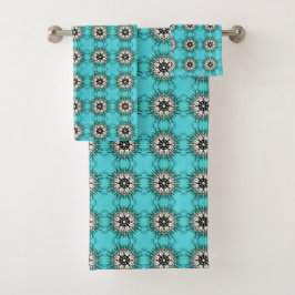 Conjunto De Toalhas  teal towels featuring a black and white geometric