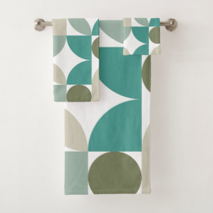 Conjunto De Toalhas Teal Verde do Padrão Geométrico abstrato